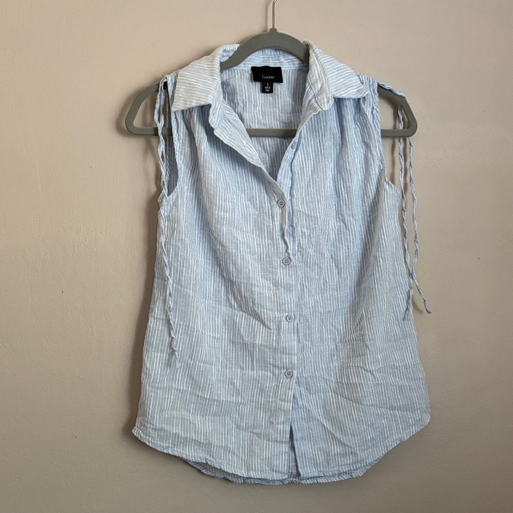 Lumiere Light Blue Striped Button Down Cotton Shirt size small